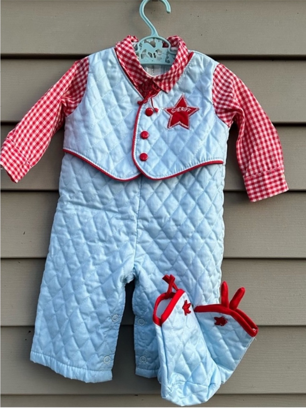Vintage sheriff quilted romper baby size 3 month boy w / matching booties